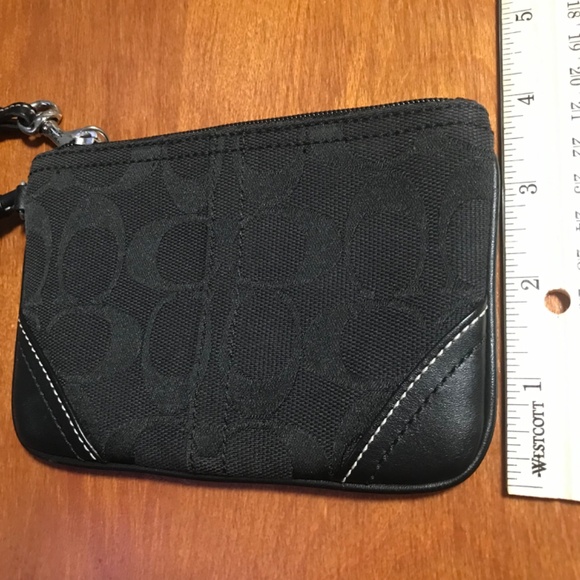 Coach Black Canvas Leather Signature C Wristlet Mini Pouch - Picture 9 of 12